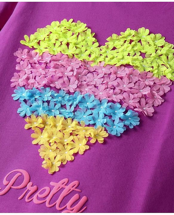 Pine Kids Cotton Knit Full  Drop Shoulder Sleeves Sweatshirt with Floral Applique - Purple