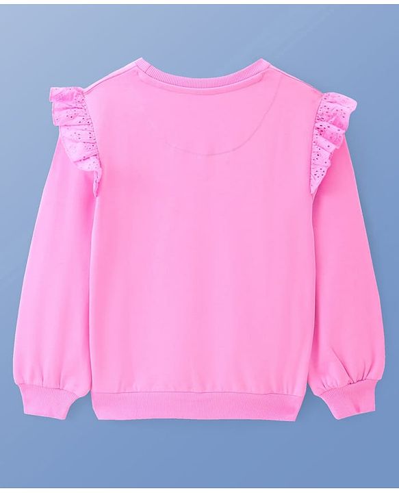 Pine Kids Cotton Knit Full Sleeves Drop Shoulder Sweatshirt with Abstract & Glitter Text Print - Pink