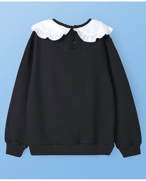 Pine Kids Cotton Knit Full Sleeves Text Printed Sweatshirt With Peter Pan Collar - Black