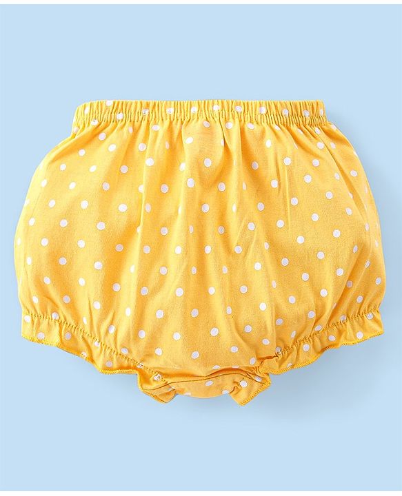 Babyhug 100% Cotton Knit Antibacterial Bloomers with Floral & Polka Dots Print  Pack of 3 - Pink Yellow & White