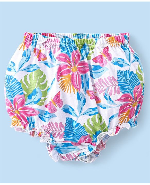 Babyhug 100% Cotton Knit Antibacterial Bloomers with Floral & Polka Dots Print  Pack of 3 - Pink Yellow & White