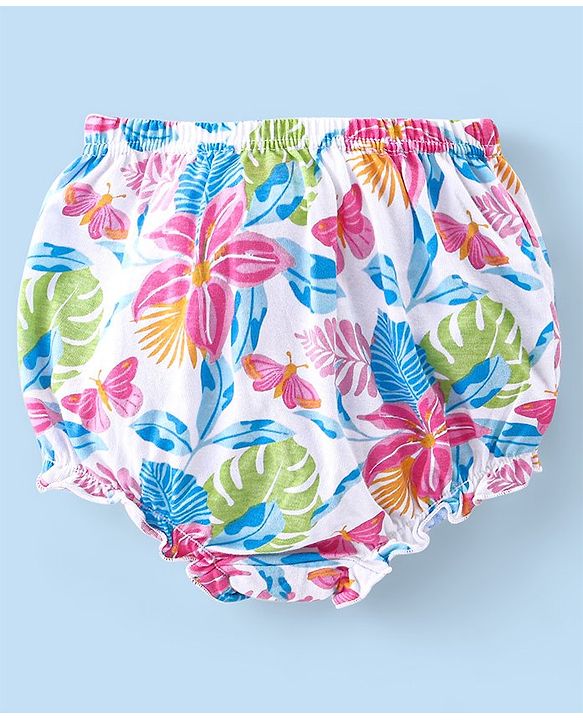 Babyhug 100% Cotton Knit Antibacterial Bloomers with Floral & Polka Dots Print  Pack of 3 - Pink Yellow & White