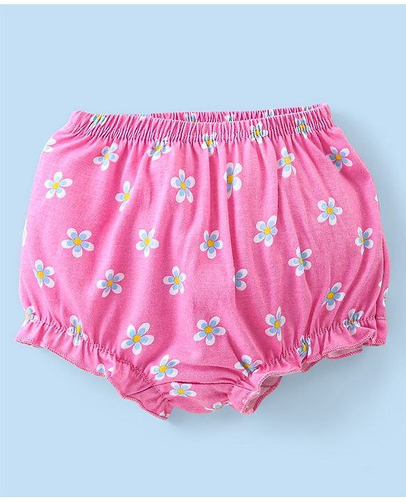 Babyhug 100% Cotton Knit Antibacterial Bloomers with Floral & Polka Dots Print  Pack of 3 - Pink Yellow & White