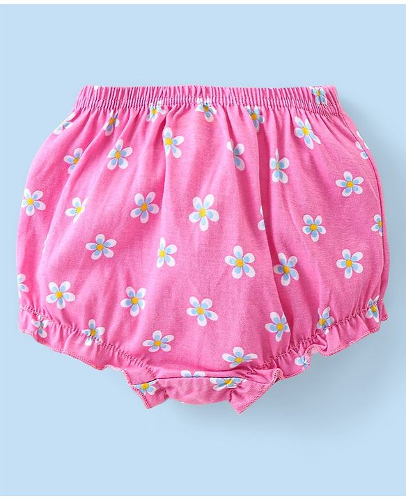 Babyhug 100% Cotton Knit Antibacterial Bloomers with Floral & Polka Dots Print  Pack of 3 - Pink Yellow & White