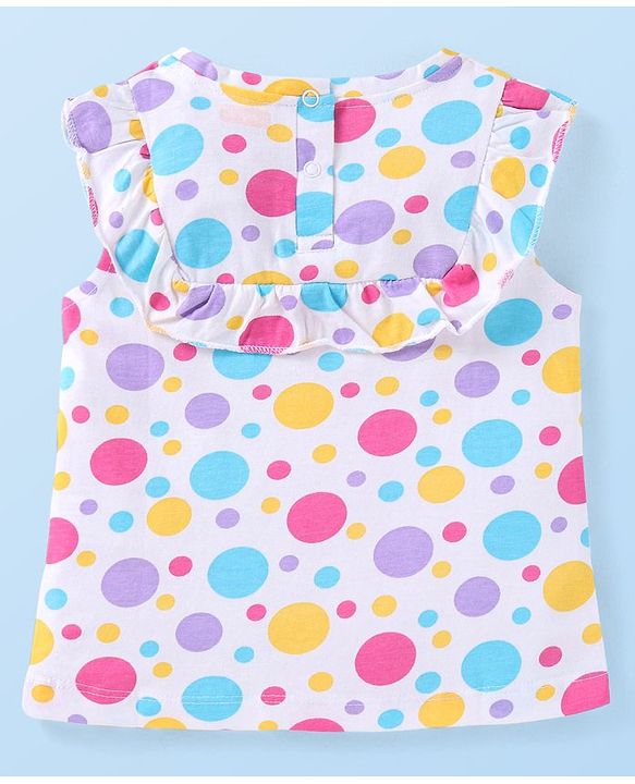 Babyhug Cotton Knit Sleeveless Polka Dot Printed Top - White