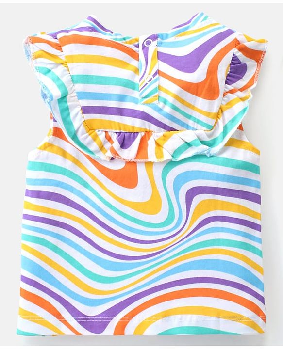 Babyhug Cotton Knit Sleeveless  Top with Marble Print & Frill Detailing - White