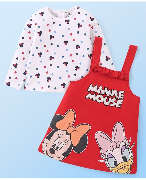 Babyhug Disney Single Jersey Knit Full Sleeves T-Shirt & Frock with Minnie Mouse Graphics - Red & White
