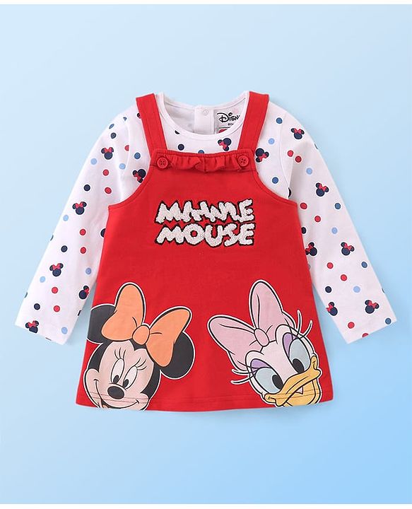 Babyhug Disney Single Jersey Knit Full Sleeves T-Shirt & Frock with Minnie Mouse Graphics - Red & White