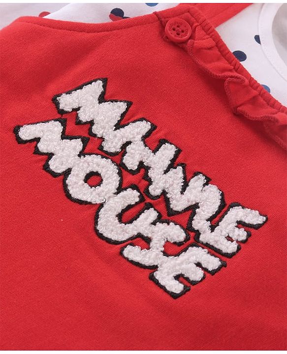 Babyhug Disney Single Jersey Knit Full Sleeves T-Shirt & Frock with Minnie Mouse Graphics - Red & White