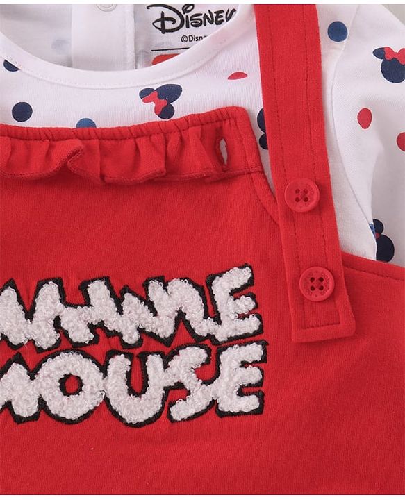 Babyhug Disney Single Jersey Knit Full Sleeves T-Shirt & Frock with Minnie Mouse Graphics - Red & White
