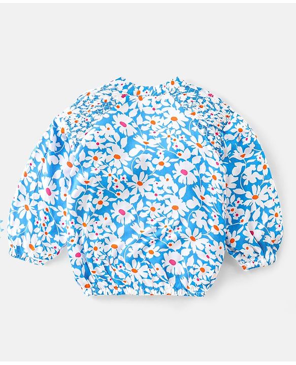 Babyhug Rayon Knit Full Sleeves Top With Floral Print - Blue