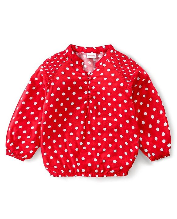 Babyhug Rayon Knit Full Sleeves Top With  Polka Dots Print - Red