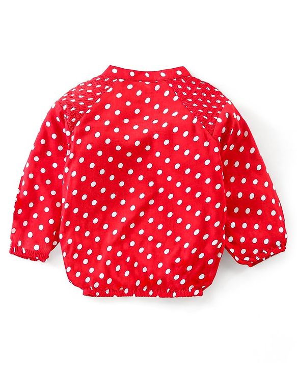 Babyhug Rayon Knit Full Sleeves Top With  Polka Dots Print - Red