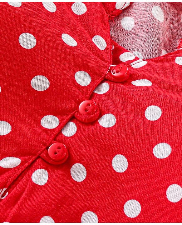 Babyhug Rayon Knit Full Sleeves Top With  Polka Dots Print - Red