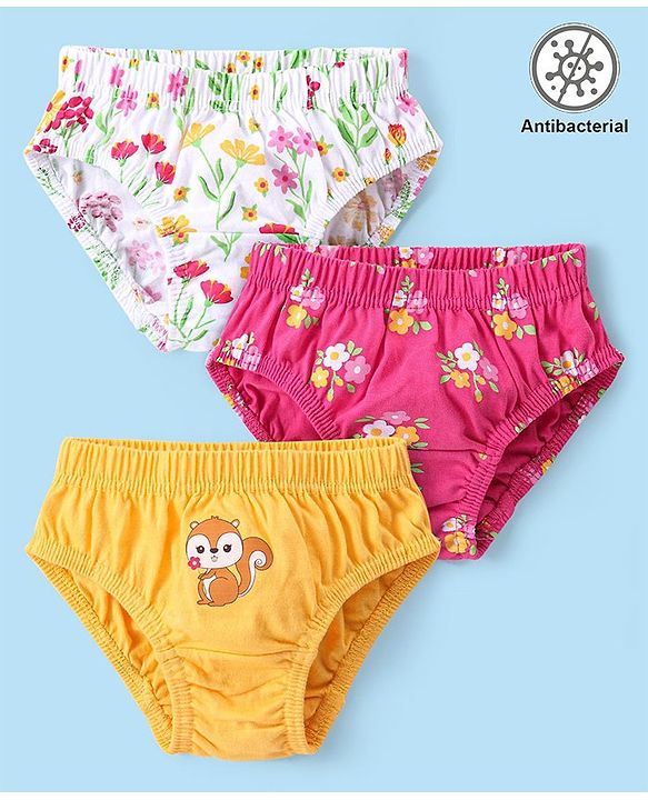 Babyhug 100% Antibacterial Cotton Panties Floral Print Pack of 3 - Multicolour