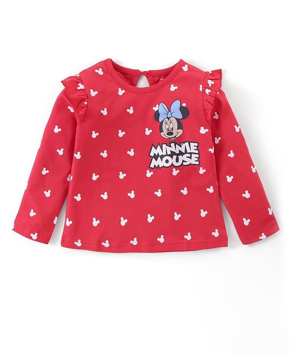 Babyhug Disney Cotton Knit Full Sleeves Tops with Frill Detailing & Minnie Mouse Print Pack of 3 - Multicolor