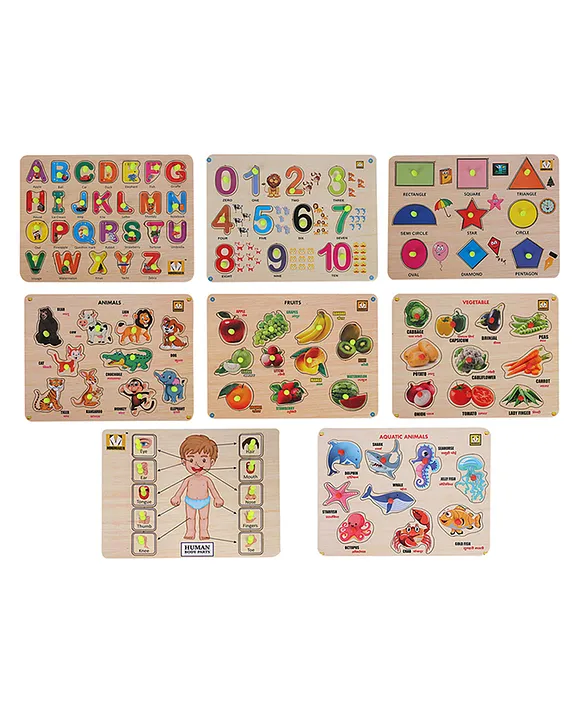 MINDMAKER Wooden Puzzle with Knobs Educational and Learning Toy for Kids  (Set of 8)