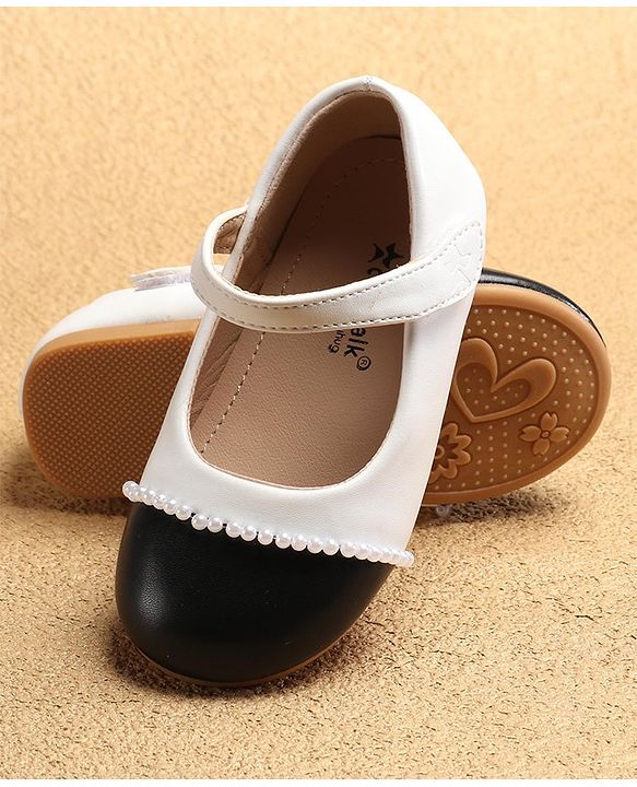 Cute Walk by Babyhug Ballerinas with Velcro Closure & Pearl Detailing - White & Black