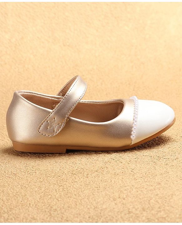Cute Walk by Babyhug Ballerinas with Velcro Closure & Pearl Detailing - White & Golden