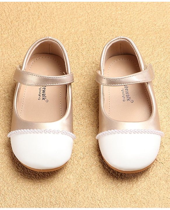 Cute Walk by Babyhug Ballerinas with Velcro Closure & Pearl Detailing - White & Golden