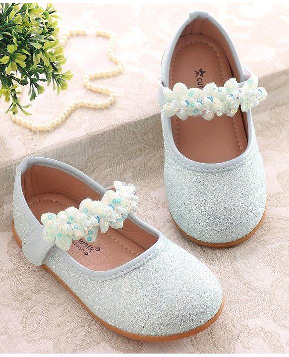 Cute Walk By Babyhug Ballerinas With Velcro Closure & Floral Applique - Green