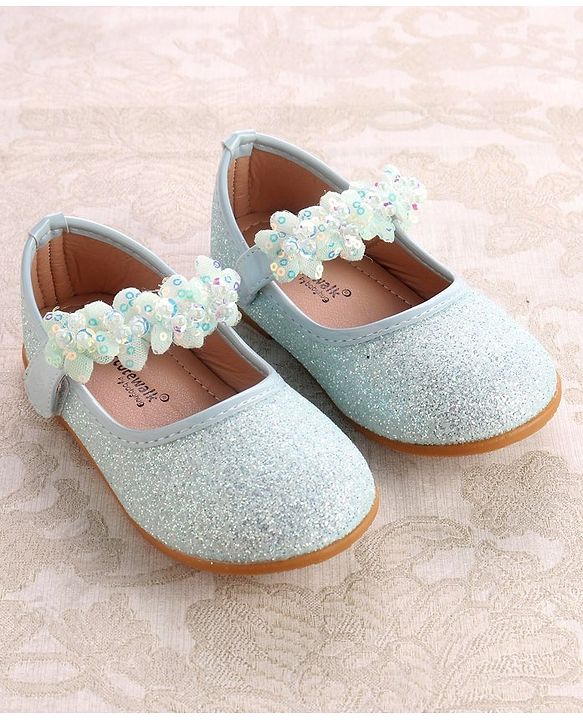 Cute Walk By Babyhug Ballerinas With Velcro Closure & Floral Applique - Green