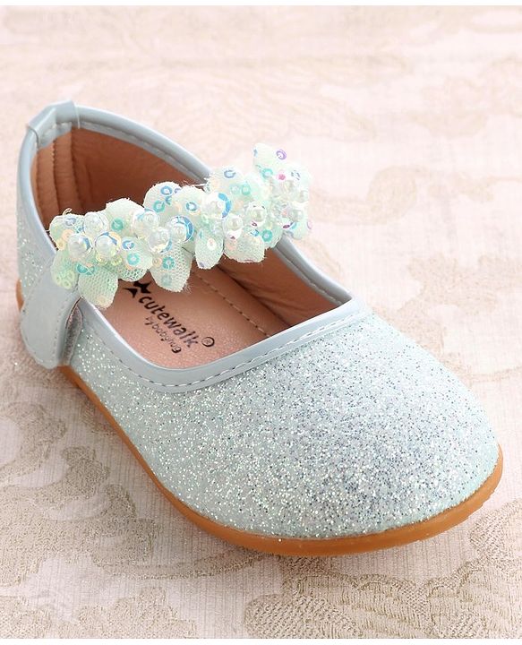 Cute Walk By Babyhug Ballerinas With Velcro Closure & Floral Applique - Green