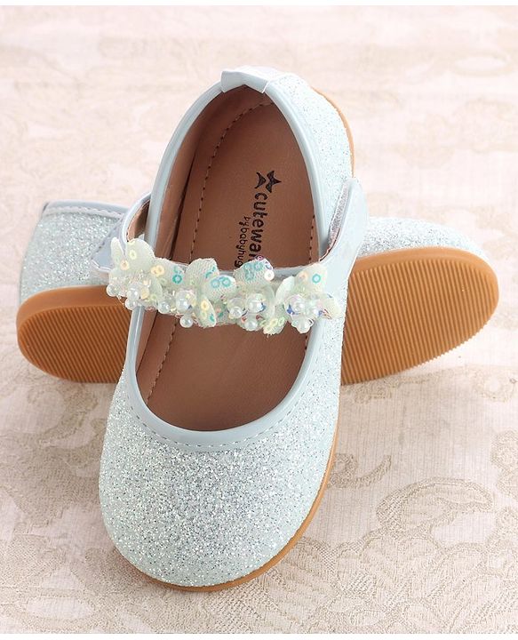 Cute Walk By Babyhug Ballerinas With Velcro Closure & Floral Applique - Green