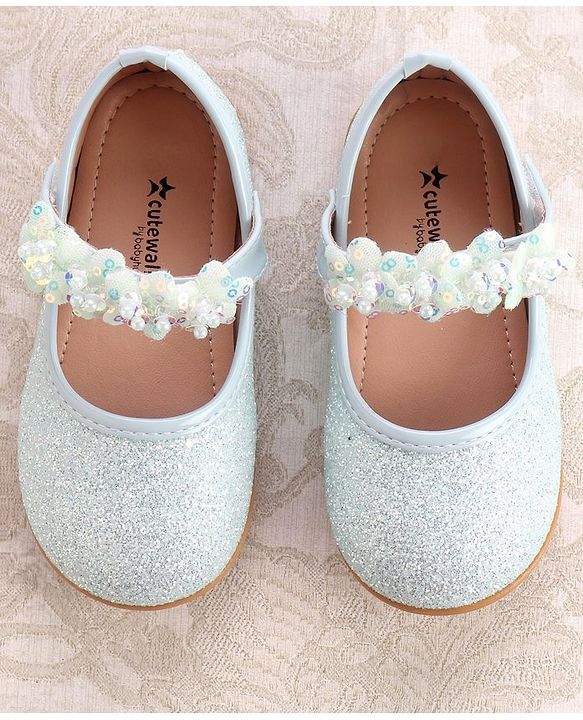 Cute Walk By Babyhug Ballerinas With Velcro Closure & Floral Applique - Green
