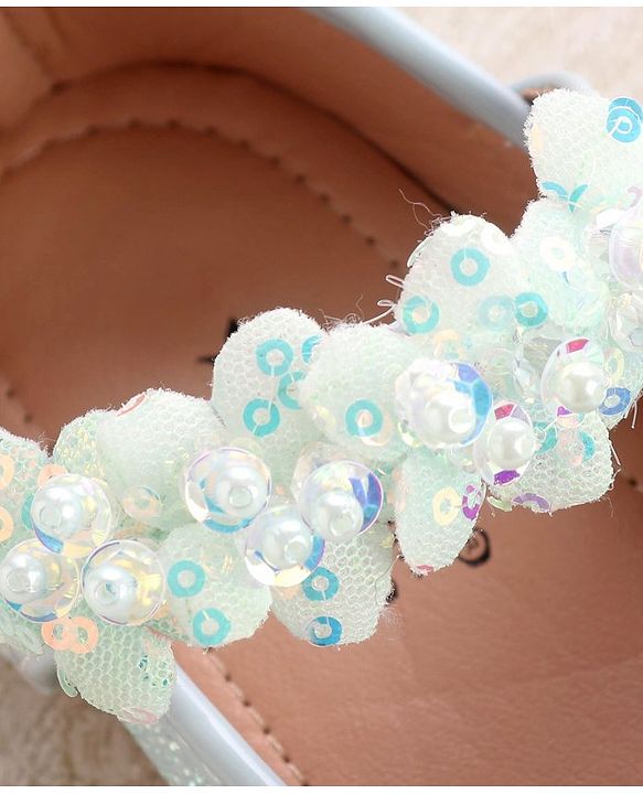 Cute Walk By Babyhug Ballerinas With Velcro Closure & Floral Applique - Green