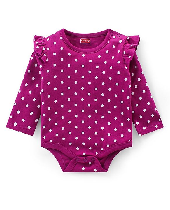 Babyhug 100% Cotton Interlock Knit Full Sleeves Onesies With Polka Dot & Floral Print Pack of 3 - Purple Green & Navy