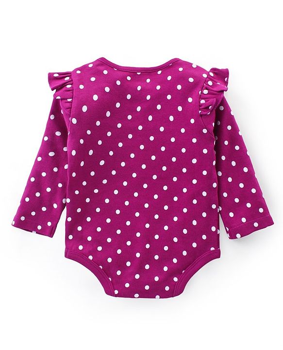 Babyhug 100% Cotton Interlock Knit Full Sleeves Onesies With Polka Dot & Floral Print Pack of 3 - Purple Green & Navy