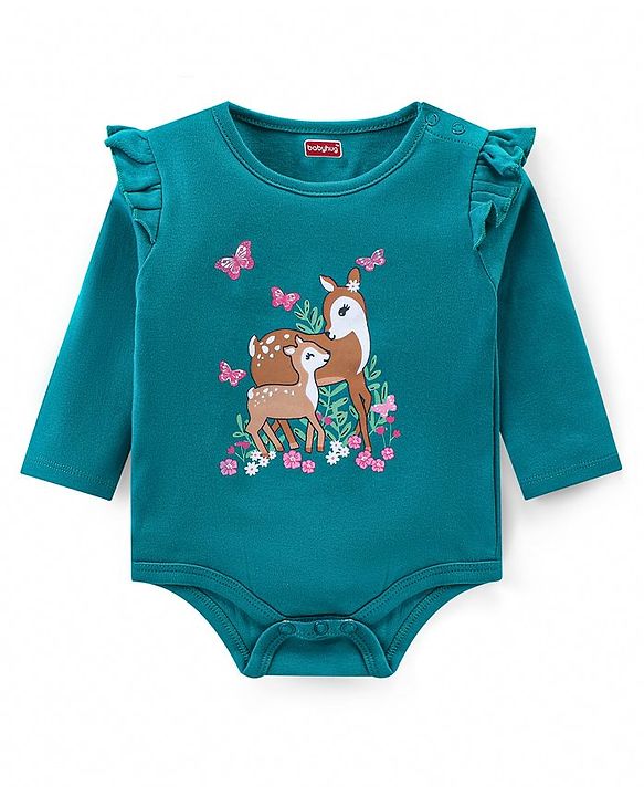 Babyhug 100% Cotton Interlock Knit Full Sleeves Onesies With Polka Dot & Floral Print Pack of 3 - Purple Green & Navy