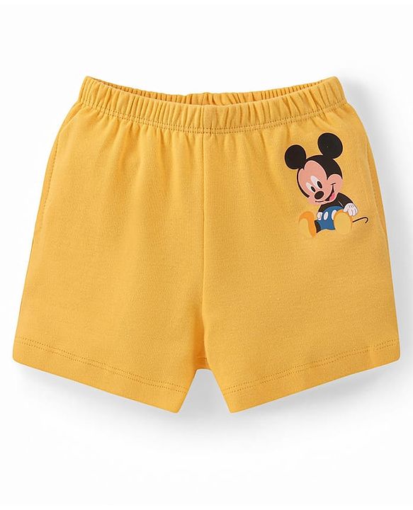 Babyhug Disney Cotton Knit Half Sleeves Onesie with Shorts Mickey Mouse Print - Multicolour