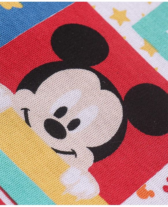 Babyhug Disney Cotton Knit Half Sleeves Onesie with Shorts Mickey Mouse Print - Multicolour
