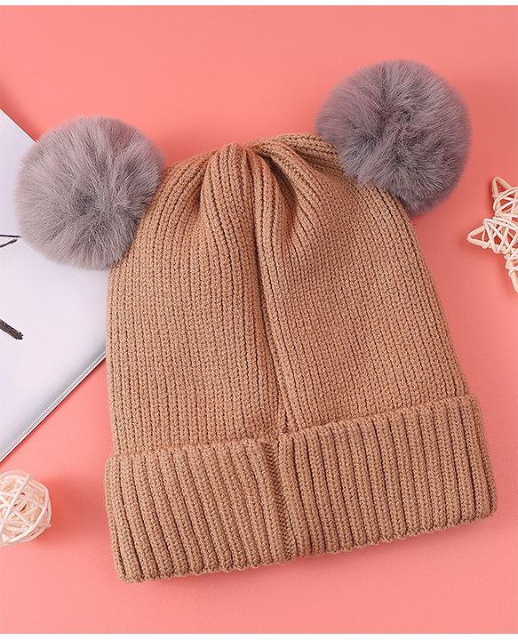 Babyhug Woollen Cap with Bear Design & 3D Applique - Brown