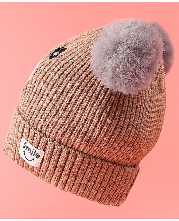 Babyhug Woollen Cap with Bear Design & 3D Applique - Brown