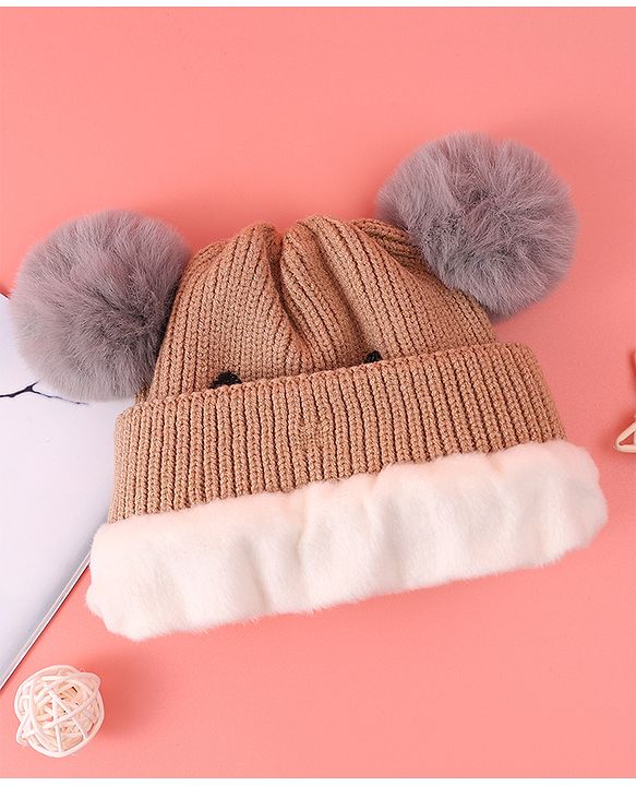 Babyhug Woollen Cap with Bear Design & 3D Applique - Brown