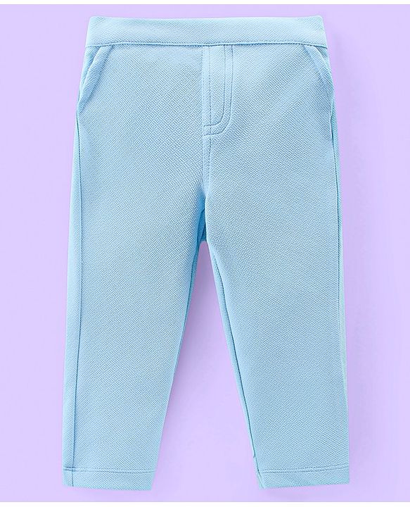Babyhug Knit Half Sleeves Solid T-Shirt & Trouser with Attached Bow & Waist Coat- Light Blue