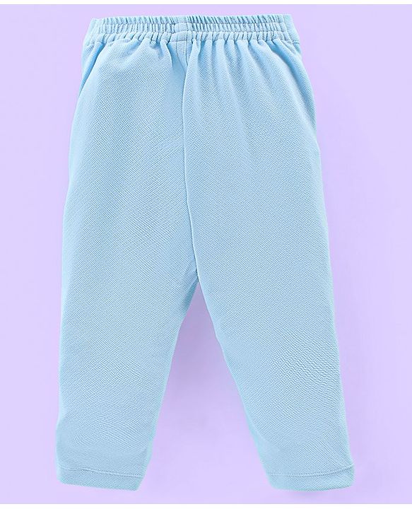 Babyhug Knit Half Sleeves Solid T-Shirt & Trouser with Attached Bow & Waist Coat- Light Blue