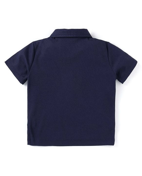 Babyhug Half Sleeves Solid Color T-Shirt & Bottom Set with Waistcoat & Bow Applique - Purple & Blue