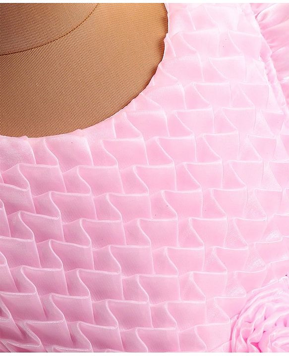 Babyhug Woven Frill Sleeves Solid Textured Dress with Bow Applique - Pink
