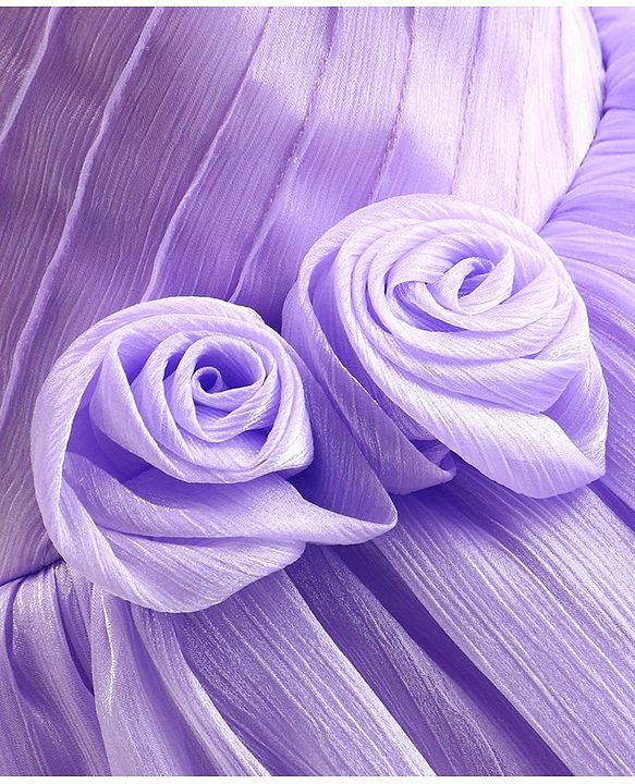 Babyhug Woven Half Puffed Sleeves Fit & Flared Party Frock with Floral Corsage - Lavender