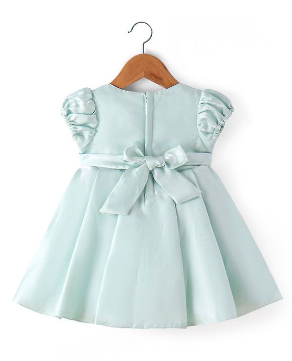 Babyhug  Woven Half Puffed Sleeves Fit & Flared Party Frock with Booties Floral Applique - Red