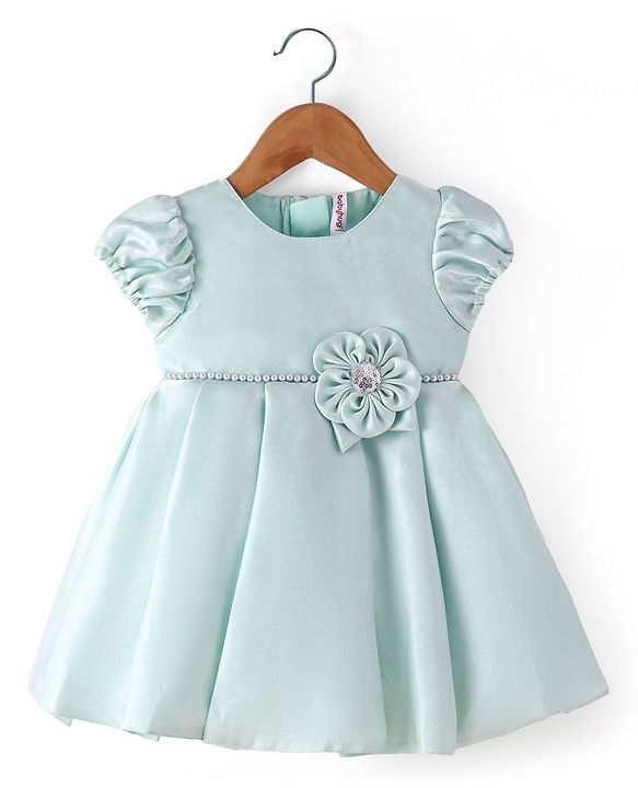 Babyhug  Woven Half Puffed Sleeves Fit & Flared Party Frock with Booties Floral Applique - Red