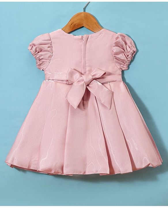 Babyhug  Woven Half Puffed Sleeves Fit & Flared Party Frock with Booties Floral Applique - Red