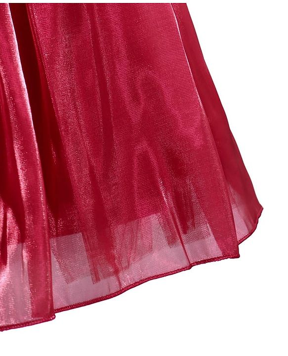 Babyhug Woven Half Puffed Sleeves Fit & Flared Solid Party Frock with Floral Applique - Red