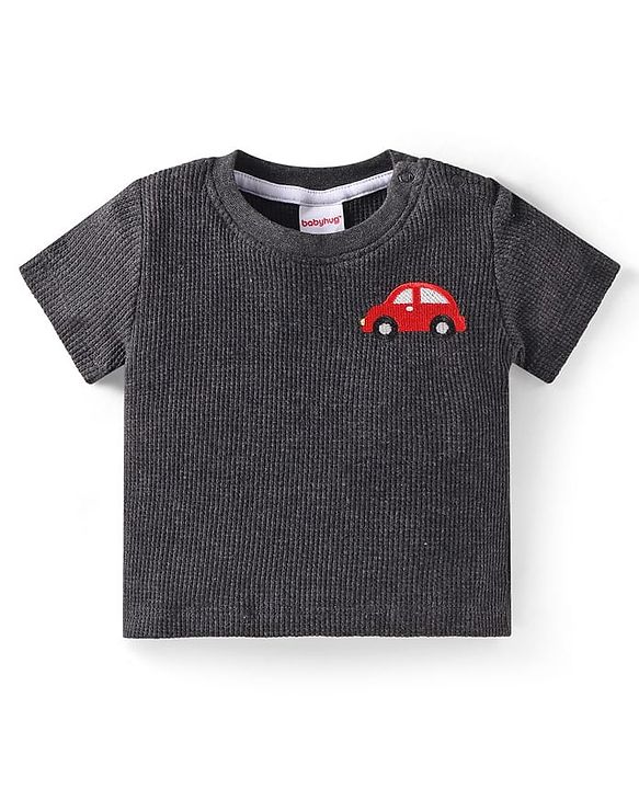 Babyhug Half Sleeves Car Printed T- Shirt & Shorts Set - Grey