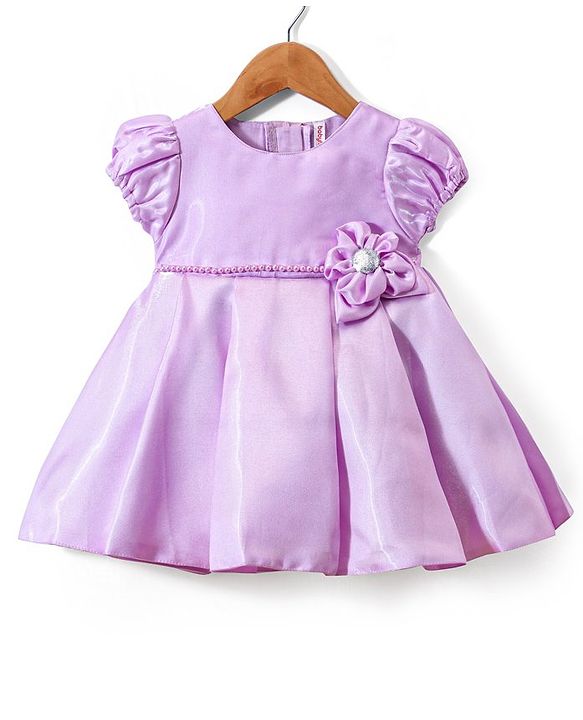 Babyhug  Woven Half Puffed Sleeves Fit & Flared Party Frock with Booties Floral Applique - Red