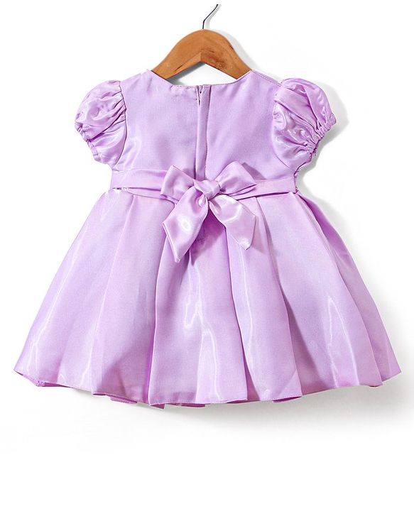 Babyhug  Woven Half Puffed Sleeves Fit & Flared Party Frock with Booties Floral Applique - Red